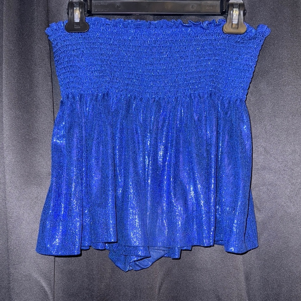 Metallic Blue Queen of Sparkles Swing Shorts sz L